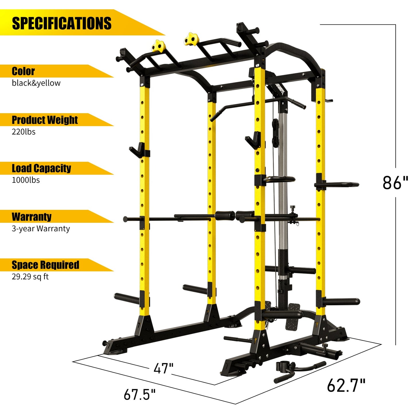 ToughFit PR-410 Max Power Rack with Lat Pulldown Pulley System